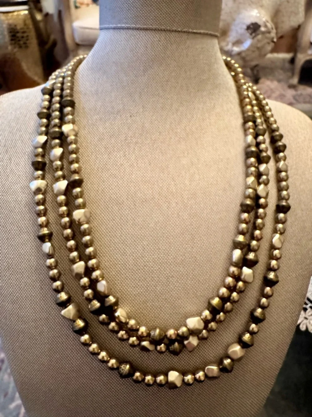 Chico’s Gold Multi-Strand Beaded Necklace 20” With 5” Extender - Picture 2 of 4